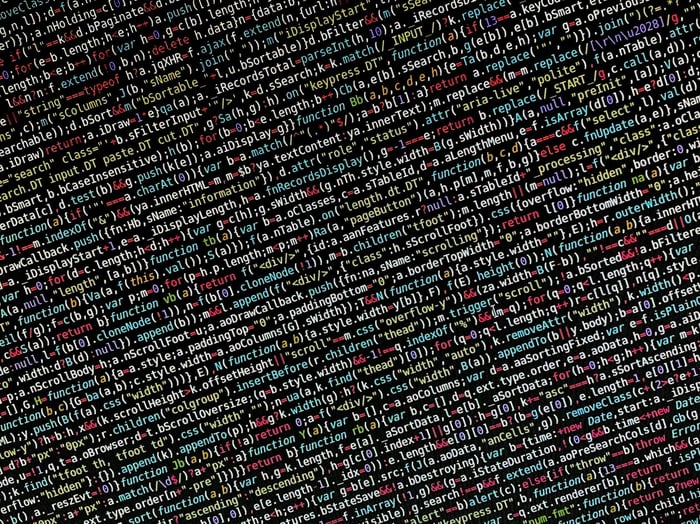 Close-up view of colorful programming code on a screen, ideal for tech and development themes.