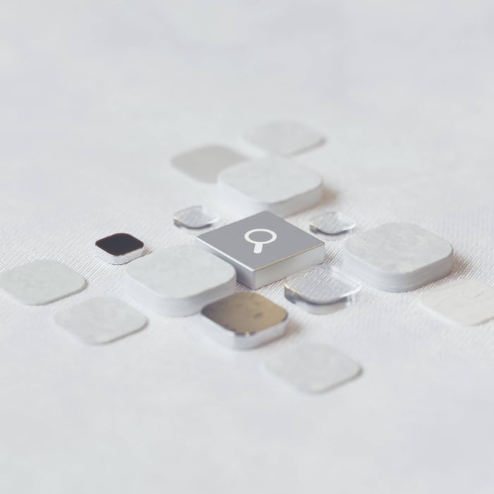 Geometric abstract representation of AI technology with digital elements.